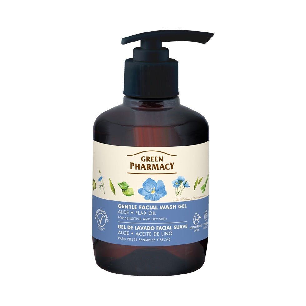 Delicate facial cleansing gel with aloe and linseed oil, 270 ml